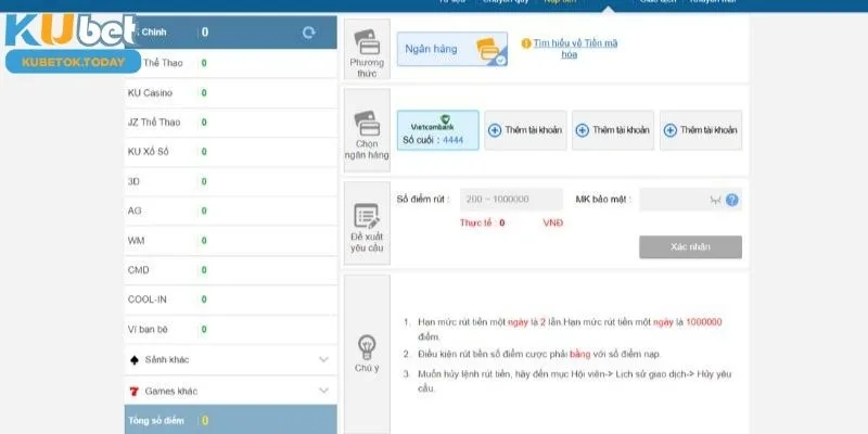 Các bước rút ngân quỹ tại KUBET